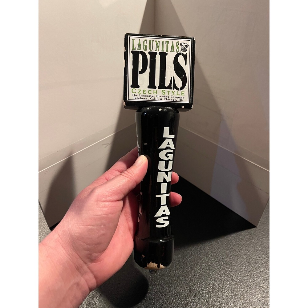 Lagunitas Pils Czech Style Beer Tap Handle Black White Square Topper Brewery